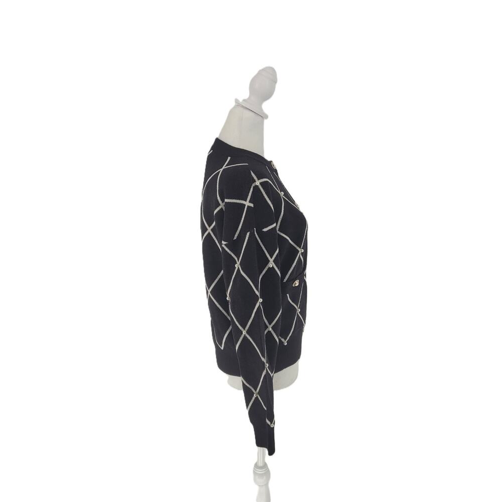 NWT Love Ever After Womens Black Diamond Knitted Cardigan Sweater Size M Preppy - Picture 4 of 10